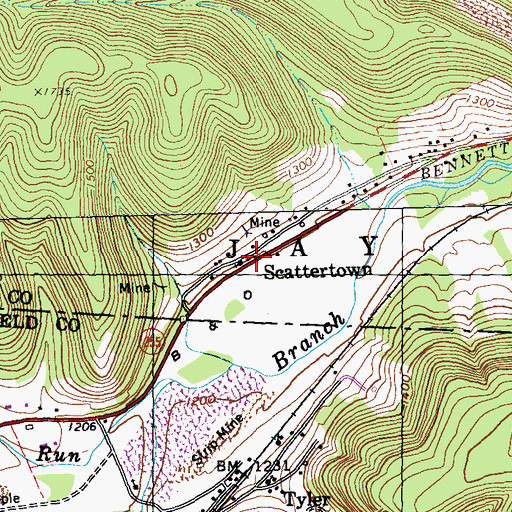 Topographic Map of Scattertown, PA