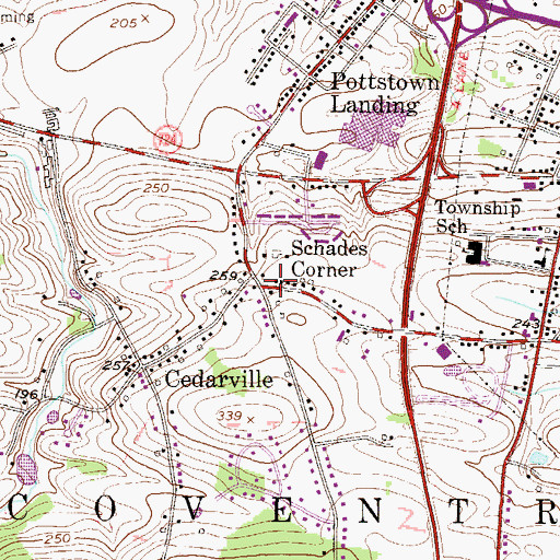 Topographic Map of Schades Corner, PA