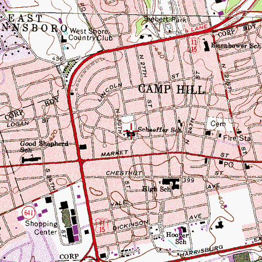 Topographic Map of Schaeffer School, PA