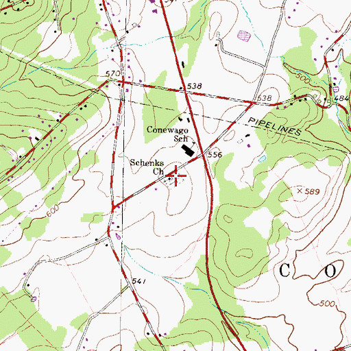 Topographic Map of Schenks Church, PA
