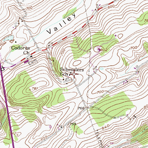 Topographic Map of Schesslers School, PA