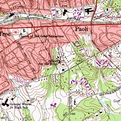 Topographic Map of School for the Blind, PA