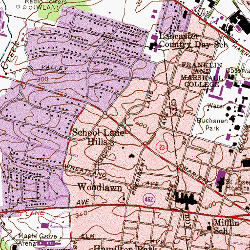 Topographic Map of School Lane Hills, PA