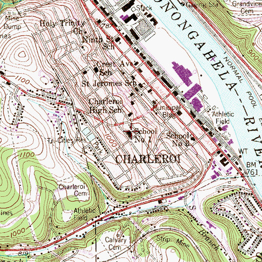 Topographic Map of School Number 1, PA