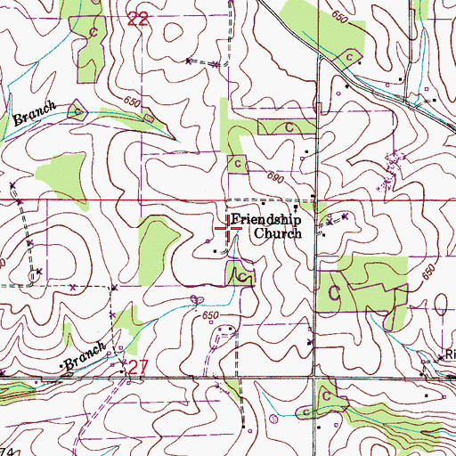 Topographic Map of Friendship Church, AL