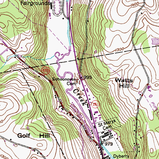 Topographic Map of Schoonover Cemetery, PA