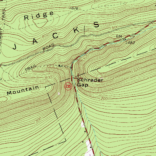 Topographic Map of Schrader Gap, PA