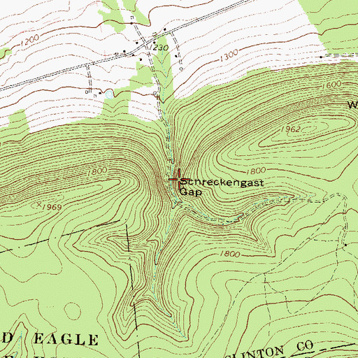 Topographic Map of Schreckengast Gap, PA