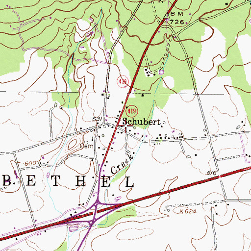 Topographic Map of Schubert, PA