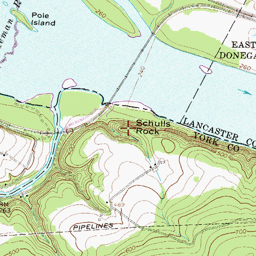 Topographic Map of Schulls Rock, PA