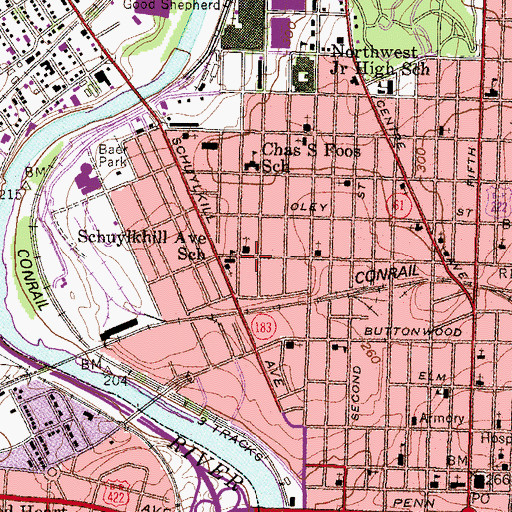 Topographic Map of Schuylkill Avenue School, PA
