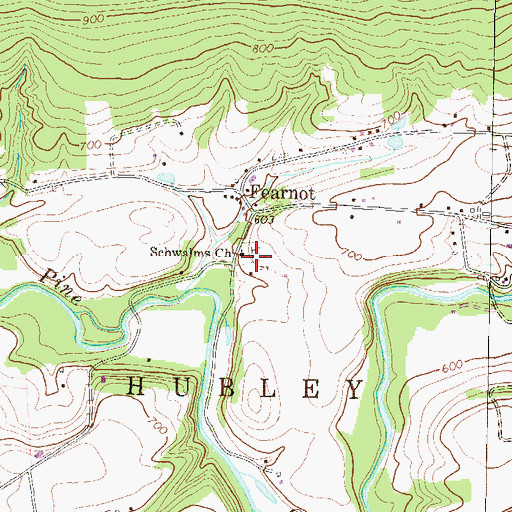 Topographic Map of Schwalms Church, PA