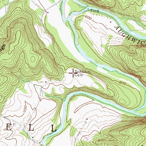 Topographic Map of Swartz Cemetery, PA