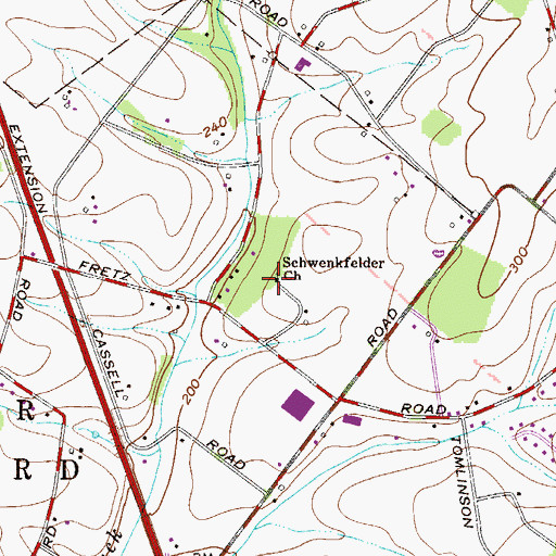 Topographic Map of Schwenkfelder Church, PA