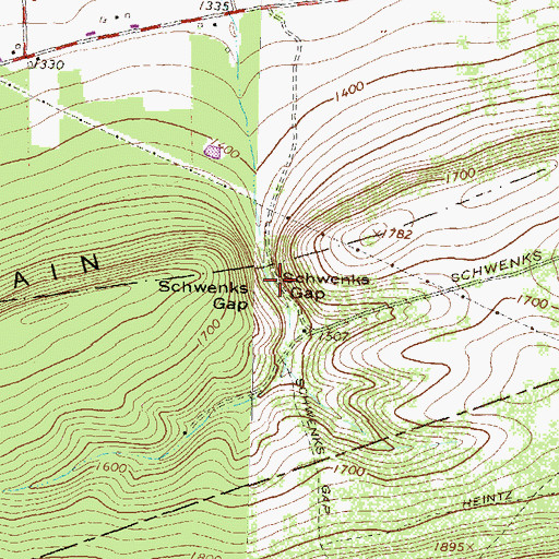Topographic Map of Schwenks Gap, PA