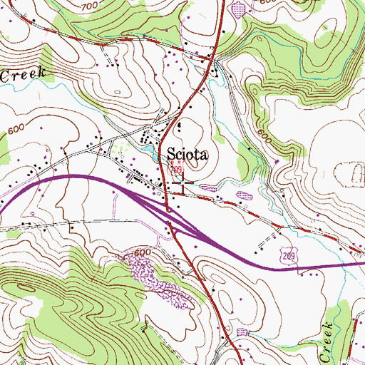 Topographic Map of Sciota, PA