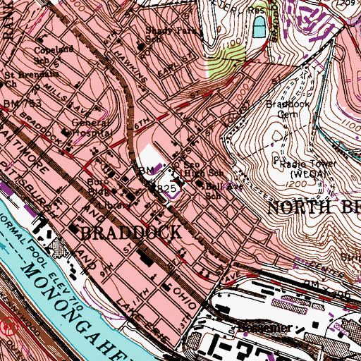 Topographic Map of Sco High School, PA