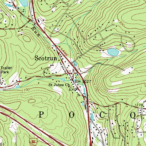 Topographic Map of Scotrun, PA
