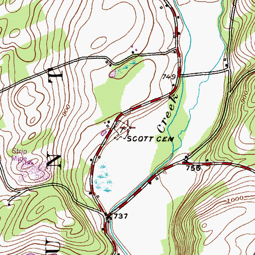 Topographic Map of Scott Cemetery, PA
