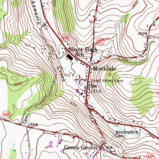 Topographic Map of Scott Valley Cemetery, PA