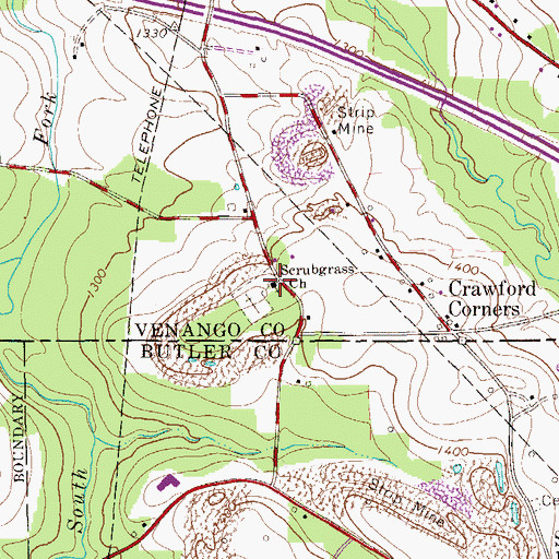 Topographic Map of Scrubgrass Church, PA