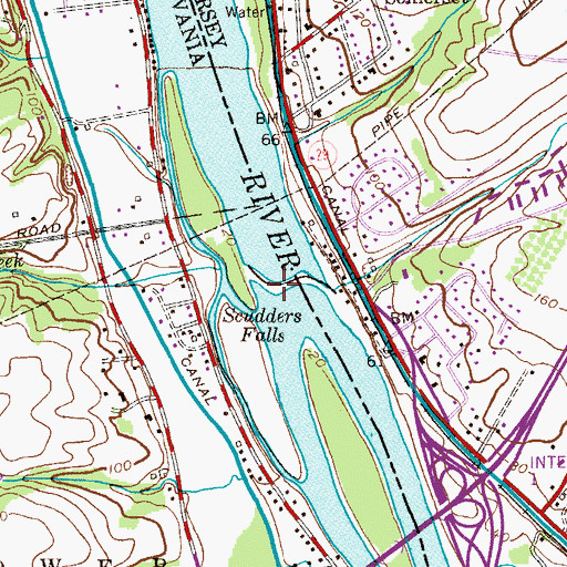 Topographic Map of Scudders Falls, PA