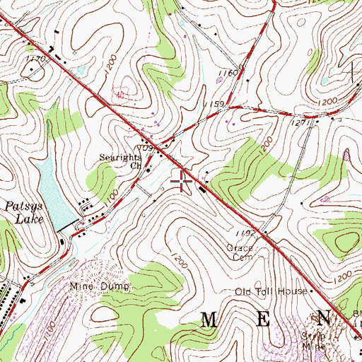 Topographic Map of Searights Church, PA