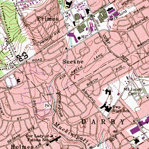 Topographic Map of Secane, PA