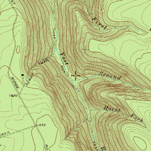 Topographic Map of Second Fork, PA
