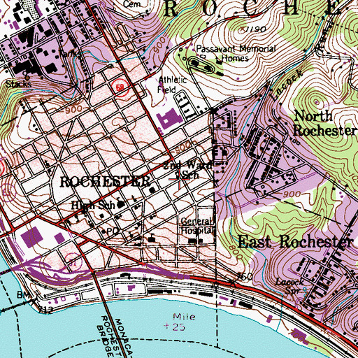 Topographic Map of Second Ward School, PA