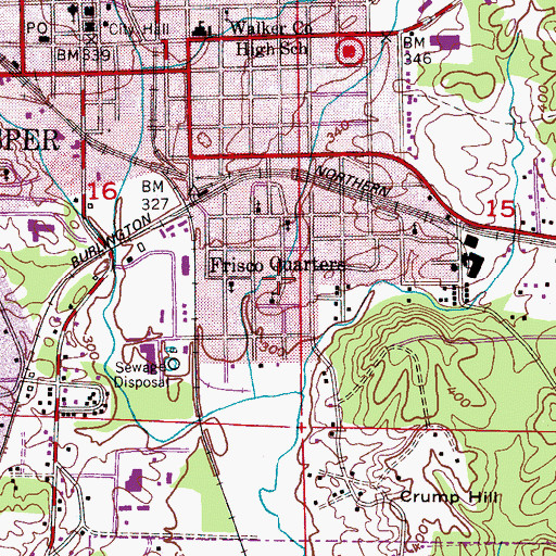 Topographic Map of Frisco Quarters, AL