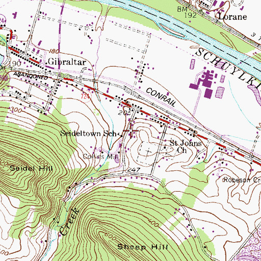 Topographic Map of Seideltown School, PA