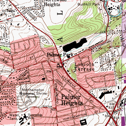 Topographic Map of Palmer Park, PA