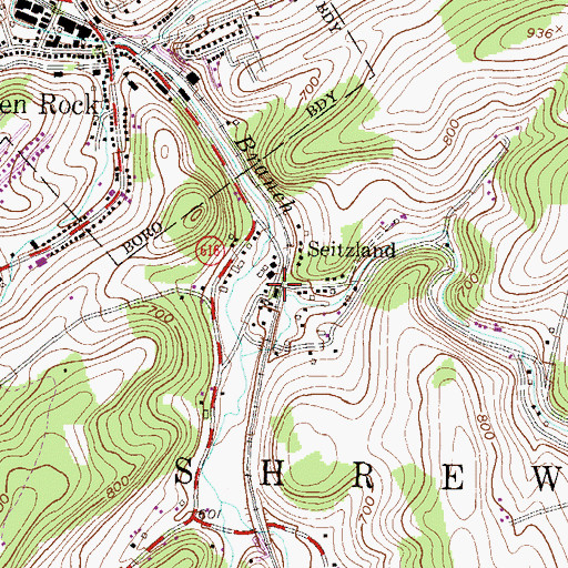 Topographic Map of Seitzland, PA