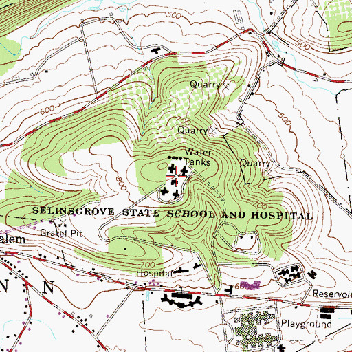 Topographic Map of Selinsgrove State School and Hospital, PA