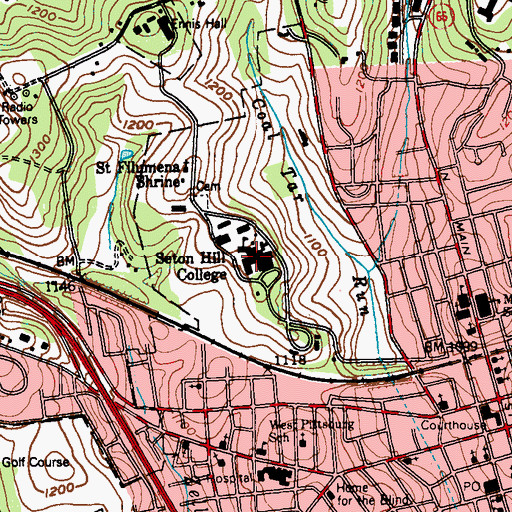 Topographic Map of Seton Hill University, PA