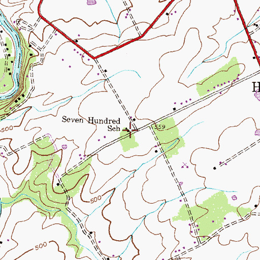 Topographic Map of Seven Hundred School, PA