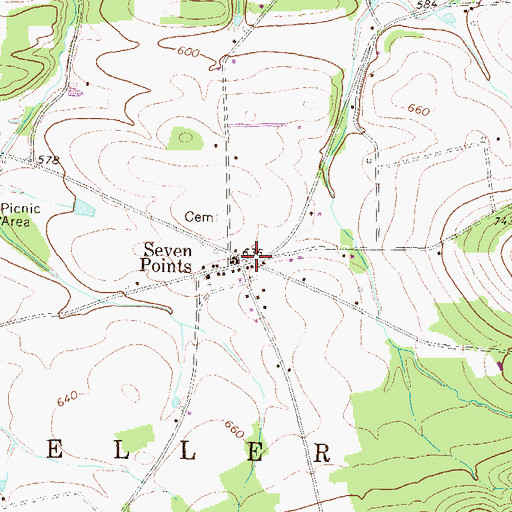 Topographic Map of Seven Points, PA