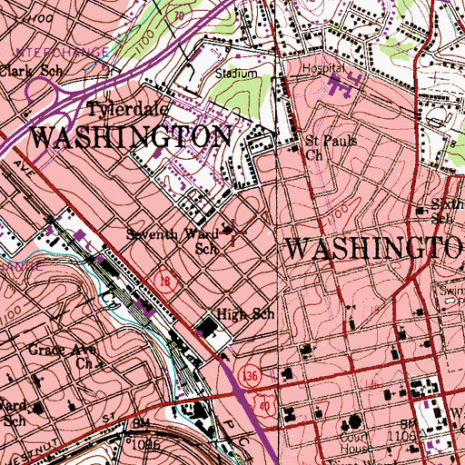 Topographic Map of Seventh Ward School, PA