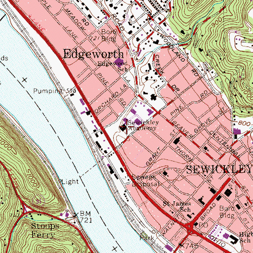 Topographic Map of Sewickley Academy, PA