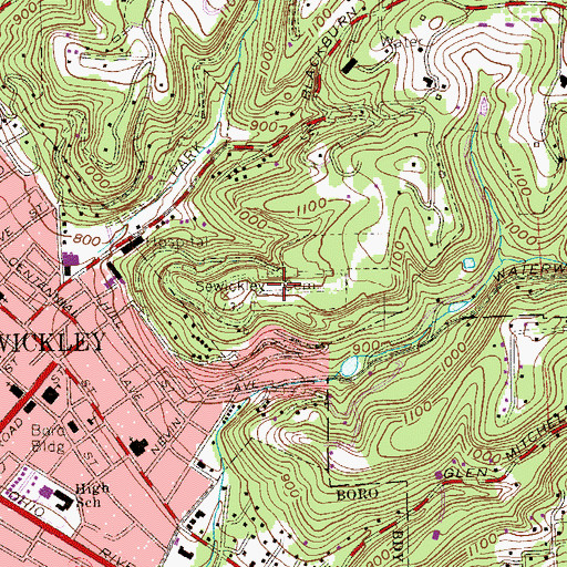 Topographic Map of Sewickley Cemetery, PA
