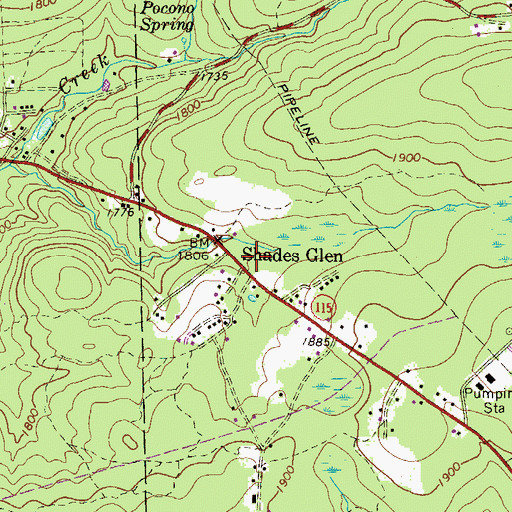 Topographic Map of Shades Glen, PA