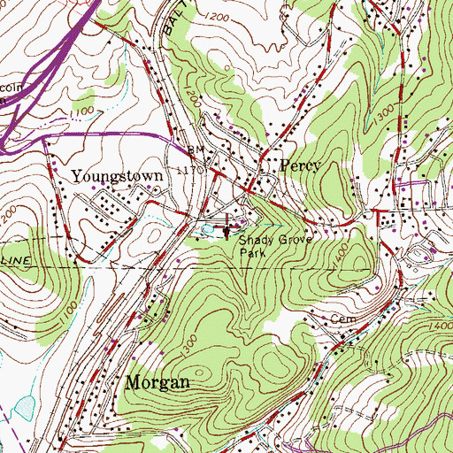 Topographic Map of Shady Grove Park, PA
