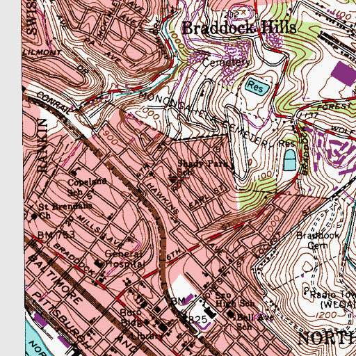 Topographic Map of Shady Park School, PA