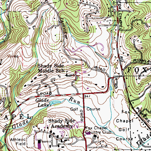 Topographic Map of Shady Side Middle School, PA