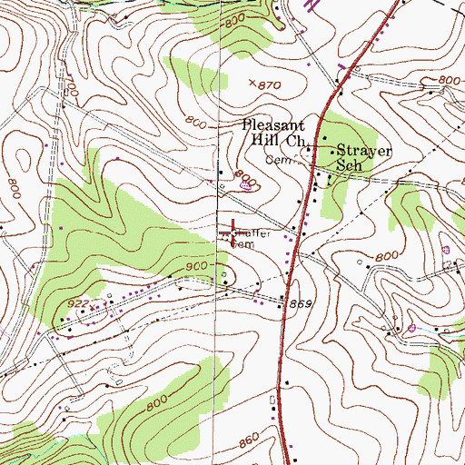 Topographic Map of Shaffer Cemetery, PA