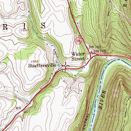 Topographic Map of Shaffersville, PA