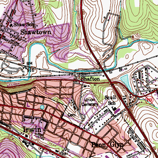Topographic Map of Shafton, PA