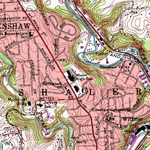 Topographic Map of Shaler High School, PA