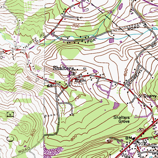 Topographic Map of Shalters Church, PA